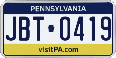 PA license plate JBT0419