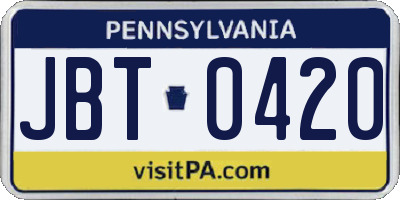 PA license plate JBT0420