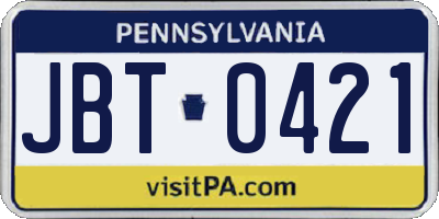 PA license plate JBT0421