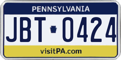 PA license plate JBT0424