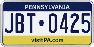 PA license plate JBT0425