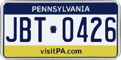 PA license plate JBT0426