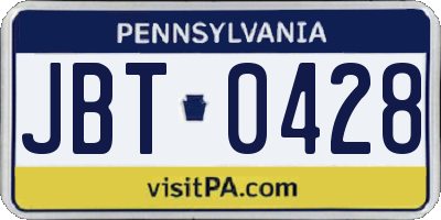 PA license plate JBT0428