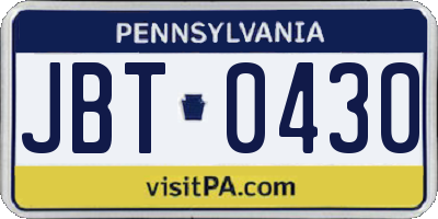PA license plate JBT0430