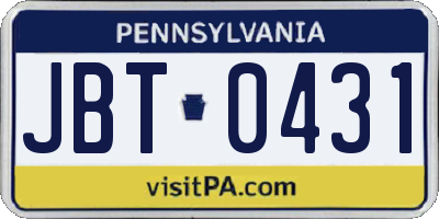 PA license plate JBT0431