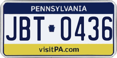 PA license plate JBT0436