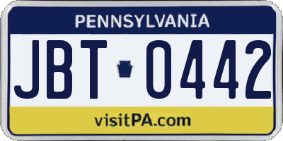 PA license plate JBT0442