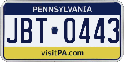 PA license plate JBT0443