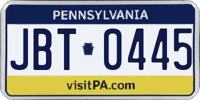 PA license plate JBT0445