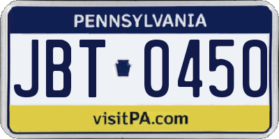 PA license plate JBT0450