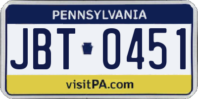 PA license plate JBT0451
