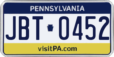 PA license plate JBT0452