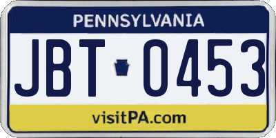 PA license plate JBT0453