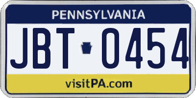 PA license plate JBT0454