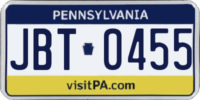 PA license plate JBT0455