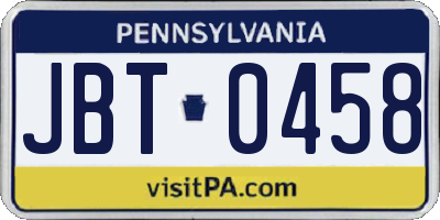 PA license plate JBT0458