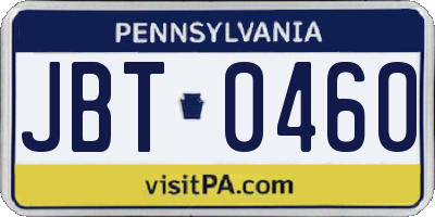 PA license plate JBT0460