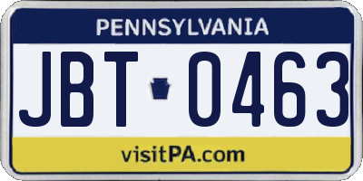 PA license plate JBT0463