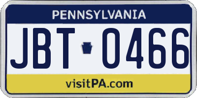 PA license plate JBT0466