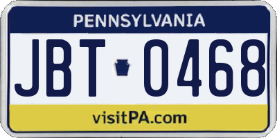 PA license plate JBT0468