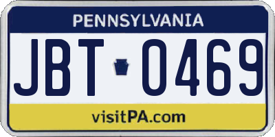 PA license plate JBT0469