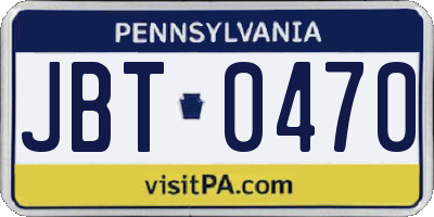 PA license plate JBT0470