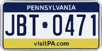 PA license plate JBT0471