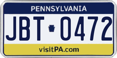 PA license plate JBT0472