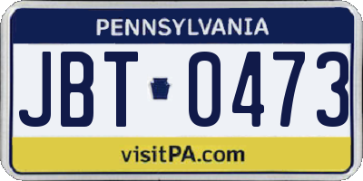 PA license plate JBT0473