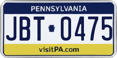 PA license plate JBT0475