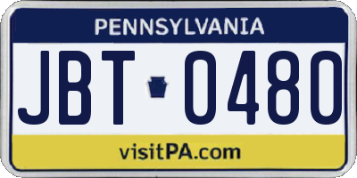 PA license plate JBT0480