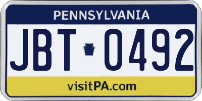 PA license plate JBT0492
