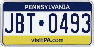 PA license plate JBT0493