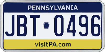 PA license plate JBT0496