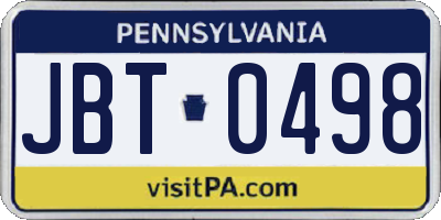 PA license plate JBT0498
