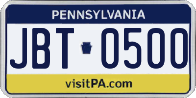 PA license plate JBT0500