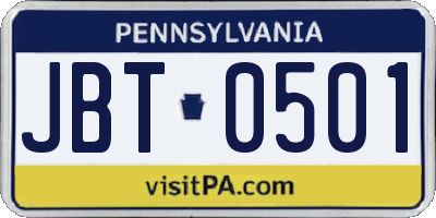 PA license plate JBT0501