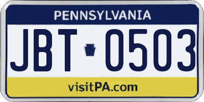 PA license plate JBT0503