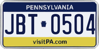 PA license plate JBT0504