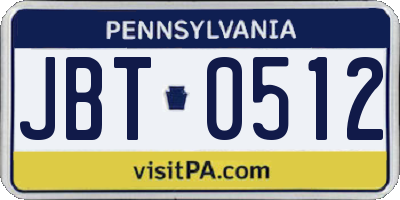 PA license plate JBT0512
