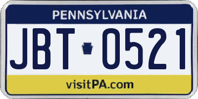 PA license plate JBT0521
