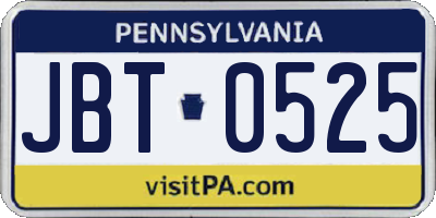 PA license plate JBT0525