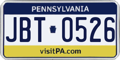 PA license plate JBT0526