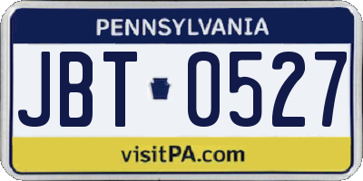 PA license plate JBT0527