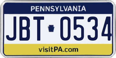 PA license plate JBT0534