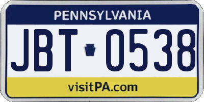 PA license plate JBT0538