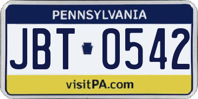 PA license plate JBT0542
