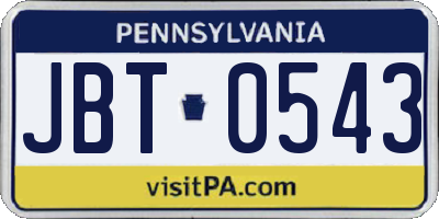 PA license plate JBT0543