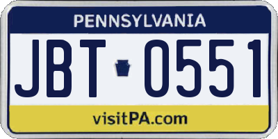 PA license plate JBT0551