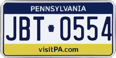 PA license plate JBT0554